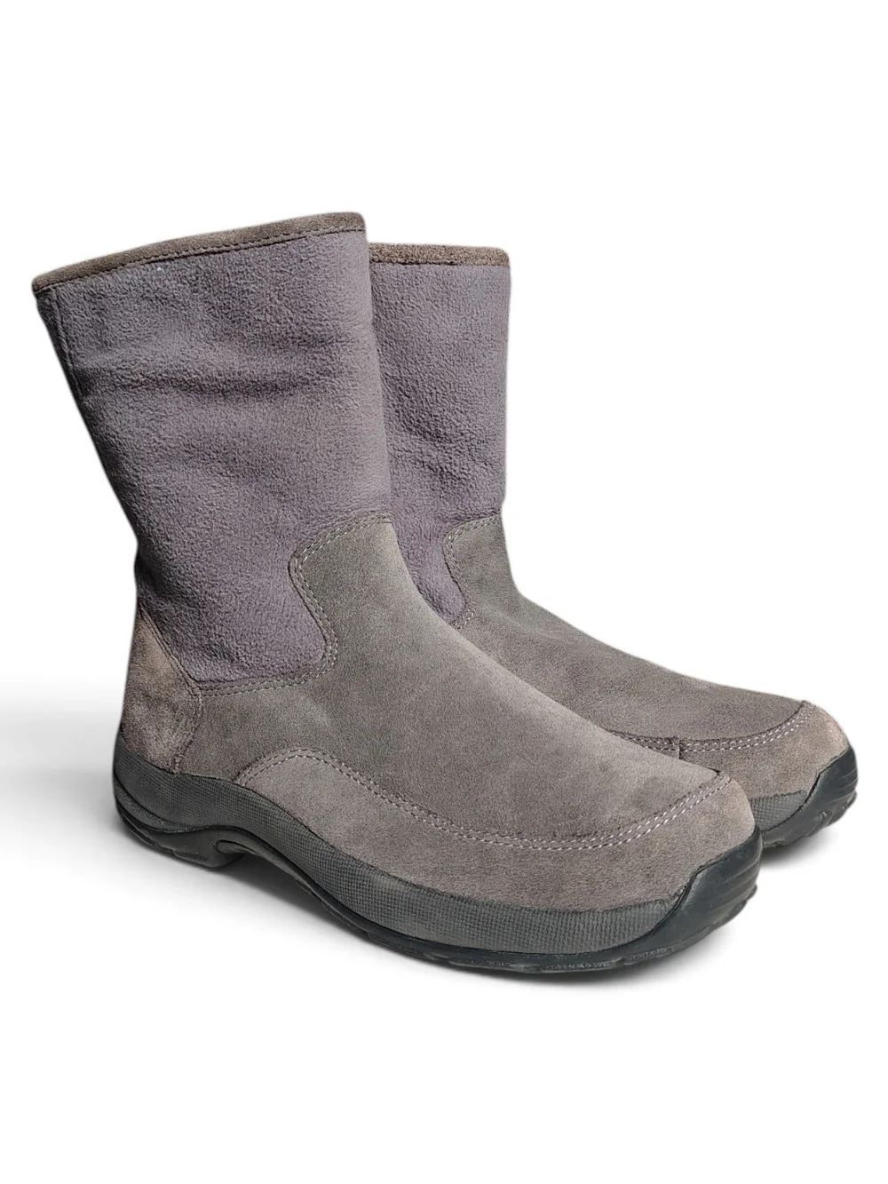 LL Bean Grey Suede/Fleece Pull On Mid Calf Insulated Snow Boots Women's Size 9